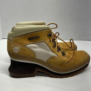 Timberland Ankle Boots Wedges Heeled Nubuck Chukka Tan Cream Women's Size 8
